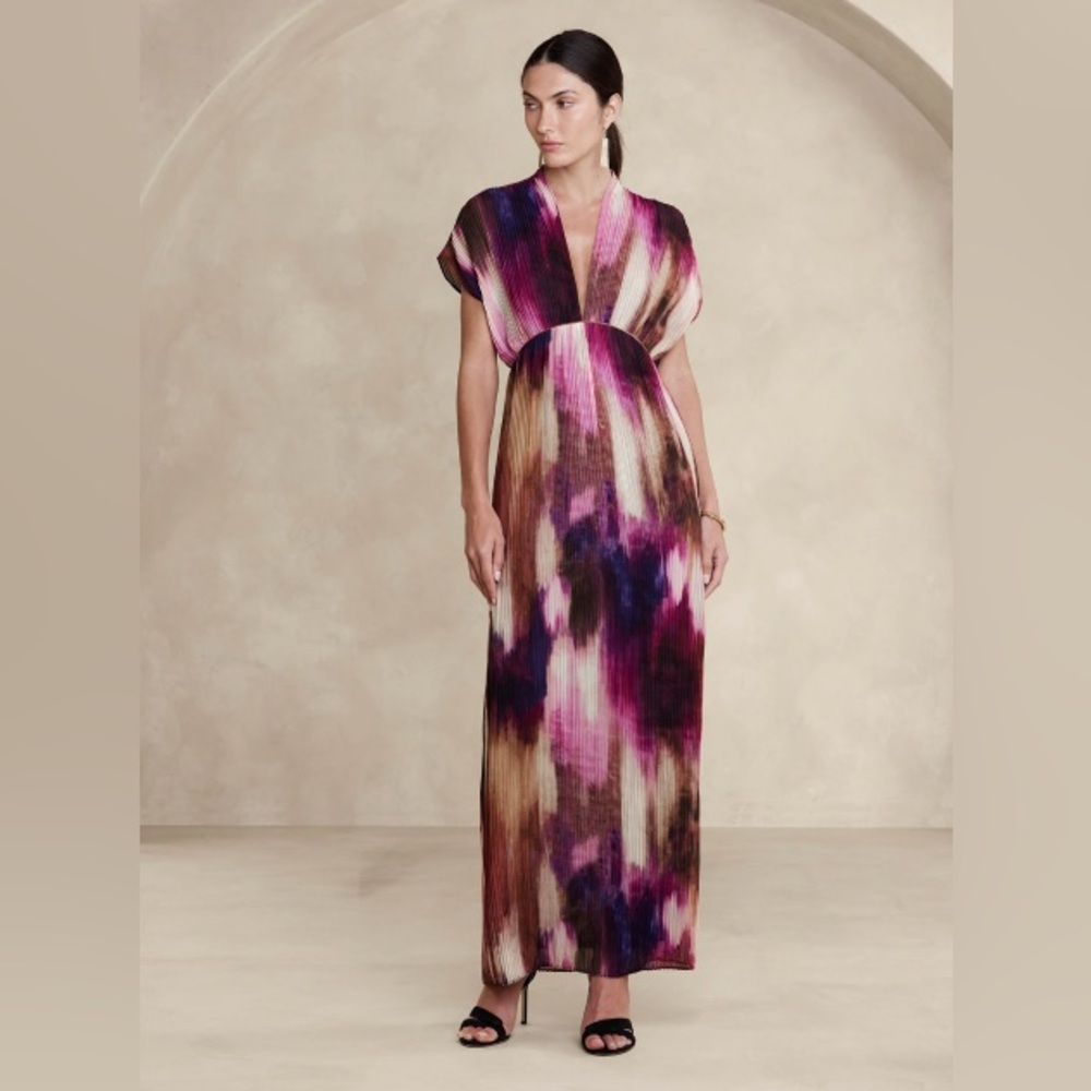 Banana Republic Ana Pleated Maxi Dress - Purple and Pink